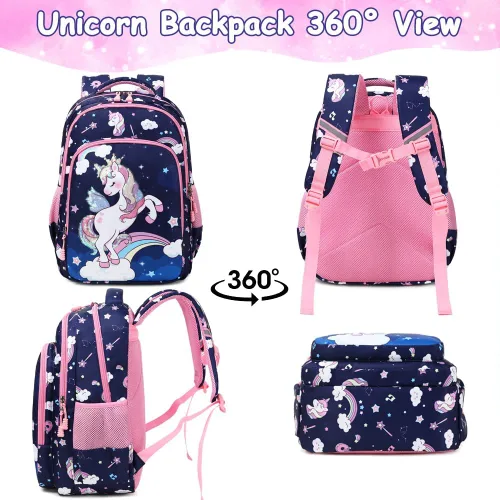 Miniatura 16 de Juego de mochila para niñas y adolescentes, mochila escolar para niños con bolsa para el almuerzo, estuche para lápices, mochilas escolares