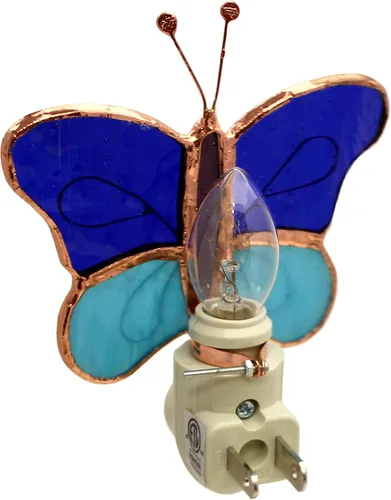 Miniatura 6 de Gift Essentials Luz nocturna enchufable de mariposas amarillas y naranjas - Luz nocturna de vidrio manchado con interruptor basculante