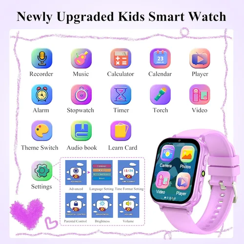 Miniatura 2 de KALINCO Reloj inteligente para niños, más de 30 juegos, cámara, podómetro, reproductor de música, alarma, audiohistoria, antorcha, contador