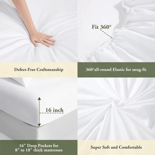 Miniatura 6 de Sábanas de algodón de 1200 hilos, sábanas de 100% algodón egipcio para cama tamaño Queen, sábanas de tejido satinado, bolsillo profundo de 16