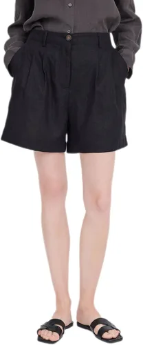 Pantalones cortos marineros con botones vintage de mezcla de lino de cintura media alta para mujer