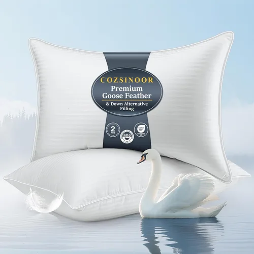 COZSINOOR Almohadas de Plumas de Ganso Tamaño Queen Juego de 2 - Almohada de Cama de Plumón de Hotel para Dormir, Funda de Algodón Suave de 600 TC,