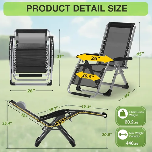 Miniatura 2 de Suteck Silla de Gravedad Cero, Silla de Camping Reclinable con Cojín Removible, Bloqueo Mejorado y Portavasos, Sillas Reclinables de Patio Plegables