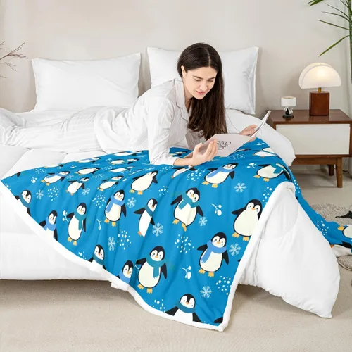 Miniatura 5 de Manta de pingüino kawaii, manta de invierno con diseño de pingüinos, manta de invierno con diseño de animales antárticos para niños y niñas, manta