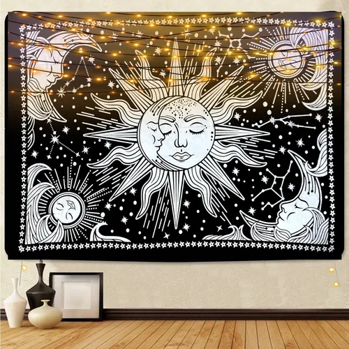 Miniatura 5 de ICC - Tapiz de sol y luna, tapiz de sol blanco y negro, sábana para colgar en la pared, decoración de habitación, tapices estéticos de arte místico