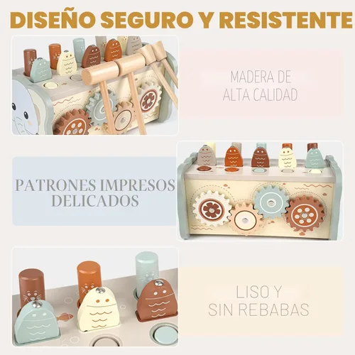 Miniatura 6 de Joyreal Juguetes Montessori de madera para niños de 1 año – Juguete martillador con xilófono y juego de pesca – Actividades educativas para niños