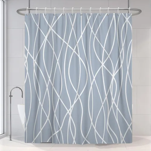 Miniatura 8 de Cortina de ducha pequeña a rayas gris claro degradado para baño, 36 x 72 pulgadas, juego de cortina de ducha geométrica para cabina de RV