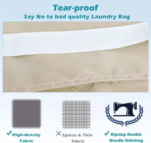 Miniatura 3 de Bolsa de lavandería resistente, paquete de 2 bolsas de lavandería de nailon XL con correas, organizador grande de ropa sucia lavable con cierre