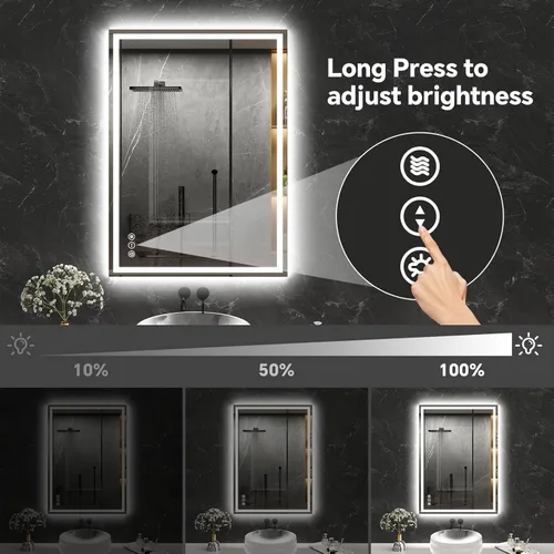 Miniatura 3 de Espejo de baño LED de 24 x 32 pulgadas, espejo de baño antivaho con luces, espejos de tocador iluminados montados en la pared, regulable