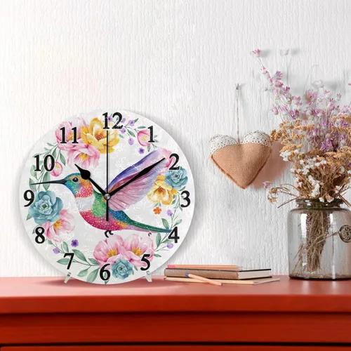 Miniatura 2 de Hummingbird - Reloj de pared de resorte redondo de 10 pulgadas, sin tictac, silencioso, funciona con pilas, reloj analógico atómico de cuarzo