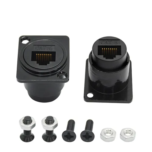 2 conectores RJ45 de montaje en panel, tipo D RJ45 Cat6 hembra a hembra a través de enchufe con tornillo de instalación, adaptador de acoplador de