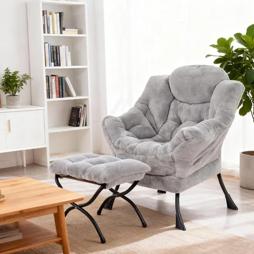 Miniatura 8 de Welnow - Silla perezosa con otomana, moderna silla de descanso con reposabrazos y bolsillo lateral, sillón de sofá tapizado de ocio, sillón