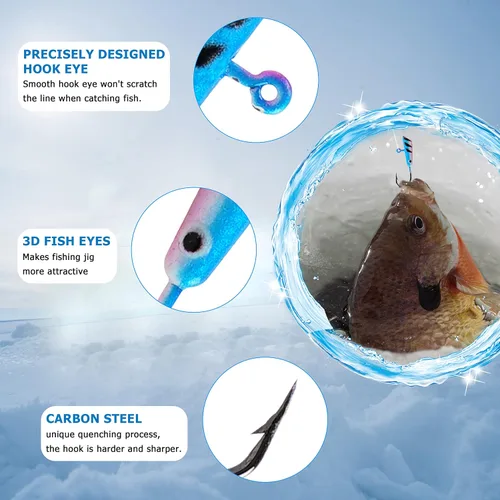 Miniatura 2 de Kit de plantillas de pesca en hielo, juego de señuelos de pesca en hielo, ganchos para la cabeza para lucioperca, panfish crappie, perca