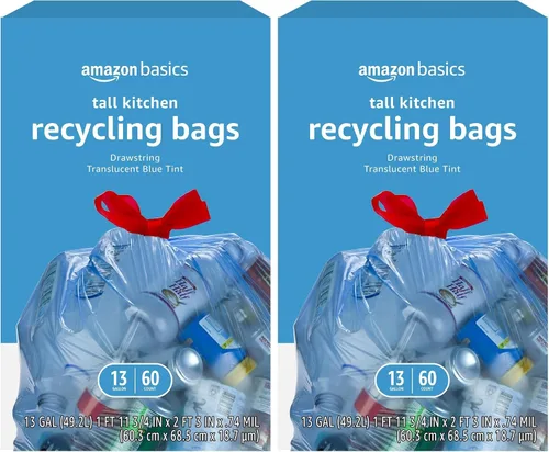 Miniatura 7 de Bolsas de basura Amazon Basics azules para reciclaje, sin olor, 13 galones, 60 unidades, paquete de 1