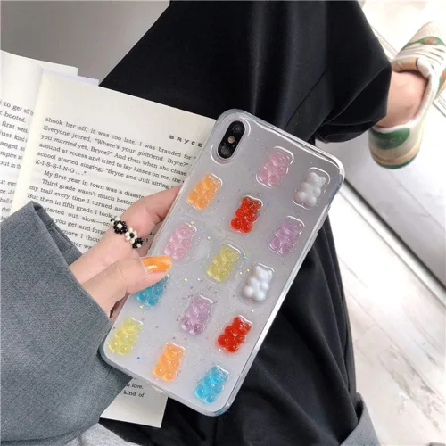 Miniatura 2 de UnnFiko Funda Transparente Bonita para Teléfono iPhone 13 mini, Osos de Dibujos Animados Súper Kawaii, Fundas Protectoras Suaves para Teléfono