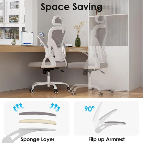 Miniatura 7 de Farini Silla Ergonómica de Oficina, Silla de Escritorio para Oficina en Casa con Reposacabezas, Silla de Computadora de Respaldo Alto con Respaldo