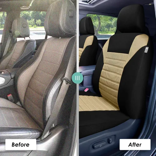 Miniatura 7 de TLH - Fundas de asiento de tela de malla de aire 3D color beige, ajuste universal para coches, camiones, SUV - Solo para asientos delanteros