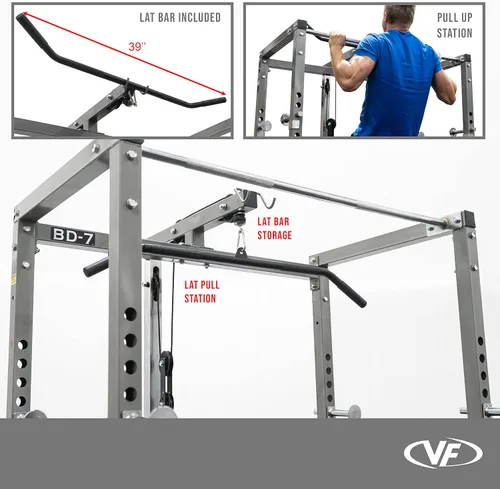 Miniatura 6 de Valor Fitness Power Rack - Soporte para sentadillas y banco de prensa de banco con accesorio desplegable LAT de 2 x 2 pulgadas, marco de Rack