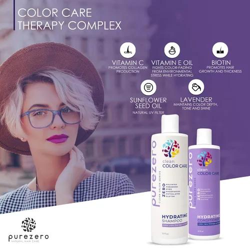 Miniatura 4 de Purezero Clean Color Care - Juego de champú y acondicionador hidratante, tonificación, equilibrio para cabello teñido - Hidrata el cabello seco