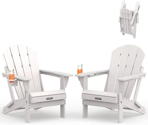 MUCHENGHY Paquete de 2 sillas plegables Adirondack para patio y césped, sillas de exterior y patio, resistentes a la intemperie con soporte para