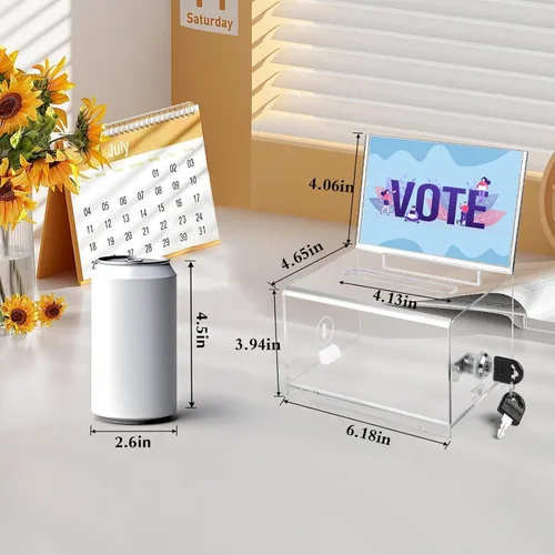 Miniatura 6 de VOISEN Caja de Donación Transparente con Cerradura, Caja de Votación con Soporte para Letreros, Cajas de Sugerencias para Recaudación de Fondos