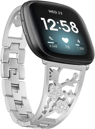 Miniatura 8 de Pulsera de acero inoxidable compatible con Fitbit Sense 2/Sense/Versa 4/Versa 3, bandas de repuesto brillantes para mujer, pulseras elegantes