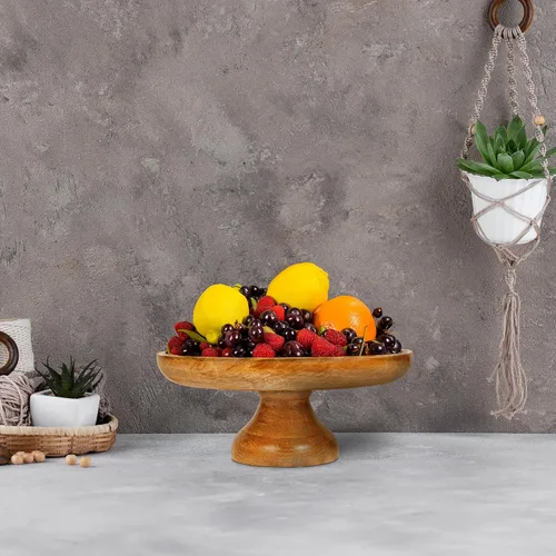 Miniatura 7 de Mela Artisans - Soporte para pasteles de madera de mango de 12 pulgadas de alto con pedestal de madera, elevador de acabado clásico diseñado