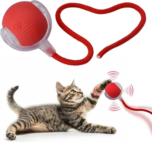 Miniatura 12 de Pelota interactiva de juguete para perros y gatos: pequeño juego para mascotas con luz LED y cola de cuerda para activar el movimiento, lindo regalo