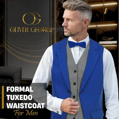 Miniatura 18 de Oliver George Chaleco formal de esmoquin en capas para hombre, chaleco de traje de negocios