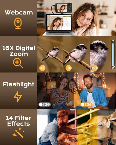 Miniatura 6 de Cámara digital 8K para fotografía, cámara de vlogging WiFi de 88MP para YouTube con doble lente, pantalla táctil, enfoque automático antivibración