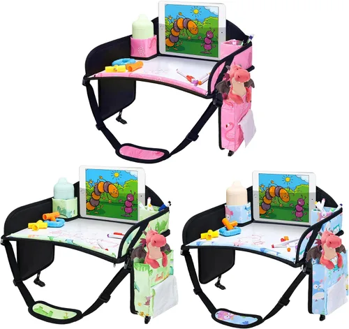 Miniatura 20 de 2 piezas Bandeja de viaje para niños, bandeja para asiento de coche para niños Viaje, Esenciales de viaje en carretera para niños con kit de dibujo