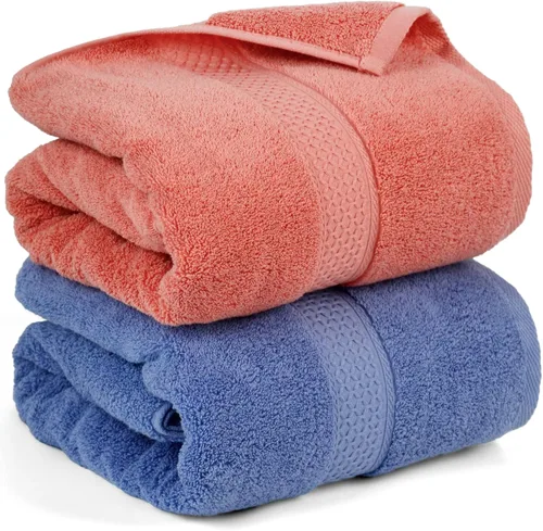 Cleanbear Toallas de Baño Suaves Toallas de Ducha Juego de 2 con Colores Variados 100% Algodón Toallas de Baño para Hombres y Mujeres de Secado