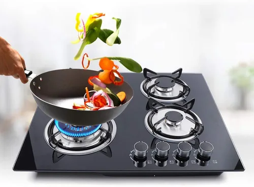 Miniatura 4 de Estufa de gas con 4 quemadores de propano para cocinar, vidrio templado, casa rodante, portátil, de acero inoxidable, de encendido instantáneo