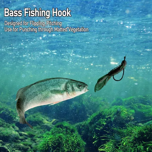 Miniatura 7 de Dr.Fish Paquete de 20 ganchos de cubierta pesada para voltear y perforar, gancho de pesca de lubina, aparejo Neko Rig/Wacky Rig, gancho de gusano