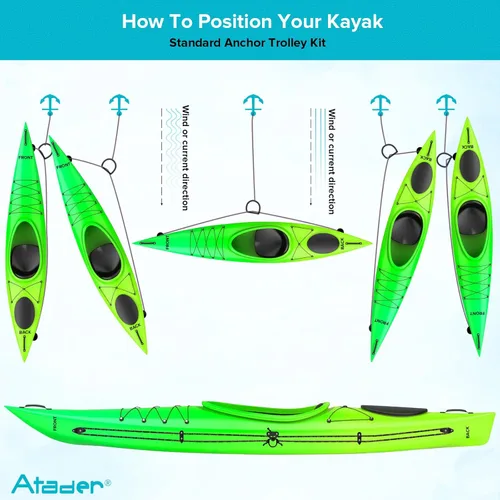 Miniatura 3 de Kit de carro de anclaje para kayak, sistema de carro de anclaje para canoa de kayak Kit negro (estándar)