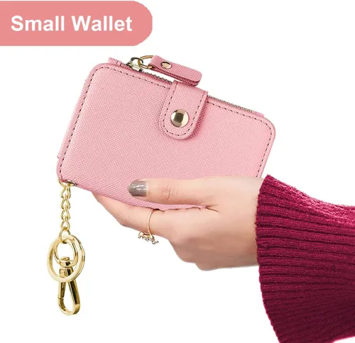 Miniatura 36 de Cartera con llavero, tarjetero con bloqueo RFID de piel, funda para tarjetas de crédito con cremallera para mujer