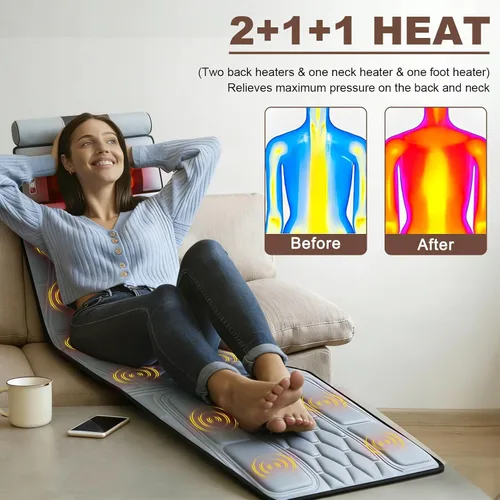 Miniatura 3 de Alfombrilla de masaje de cuerpo completo con calor y almohada masajeadora de espalda Shiatsu movible y masajeador de pies, almohadilla de colchón