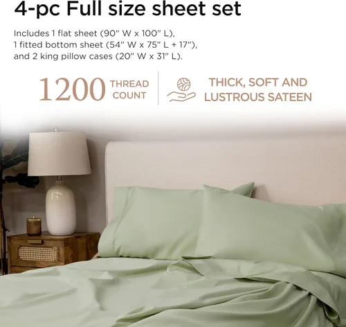 Miniatura 9 de Threadmill Sábanas de Lujo de Algodón Supima, Sábanas de 100% Algodón Suave de 1200 Hilos de Lujo para Cama de Tamaño Completo, Juego de 4 Sábanas
