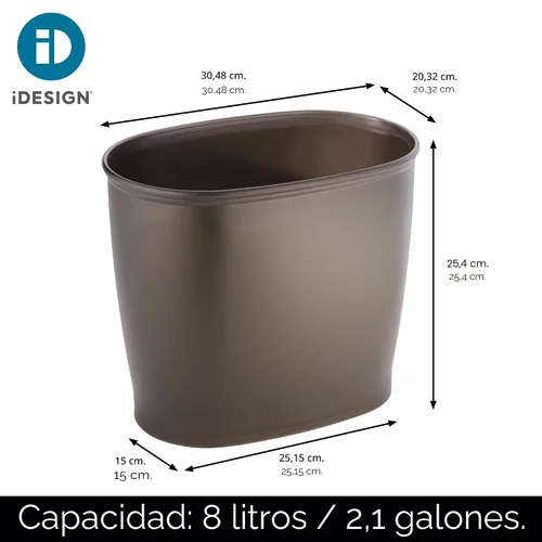 Miniatura 4 de iDesign - Cubo de basura delgado de plástico para baño, pequeño para dormitorio, oficina, escritorio, dormitorio, bronce Cubo de basura pequeño