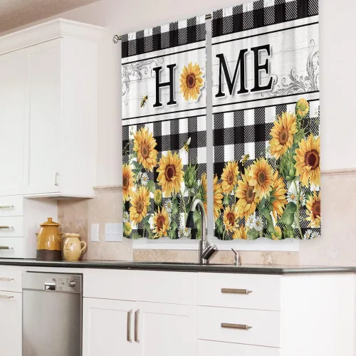 Miniatura 3 de Cortinas rústicas de cocina con girasoles de 27.5 pulgadas de ancho x 39 pulgadas de alto, bolsillo para cortinero, diseño de flores de búfalo