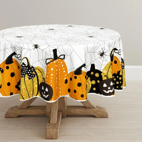 Miniatura 10 de Horaldaily Mantel rectangular de Halloween de 52 x 70 pulgadas, diseño de telaraña de calabaza con temática de miedo, color negro, lavable