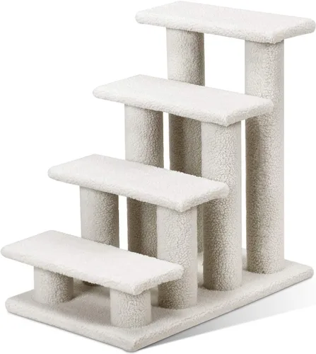 Miniatura 10 de Tangkula Escaleras para mascotas para gatos y perros, rampa de escalera alfombrada de 4 escalones, poste rascador para gatos, escaleras de varios