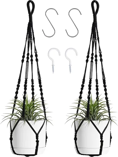 Miniatura 8 de Colgador de macramé para colgar plantas de interior con cuentas de madera, macetas de macramé sin borlas, para interiores y exteriores, decoración