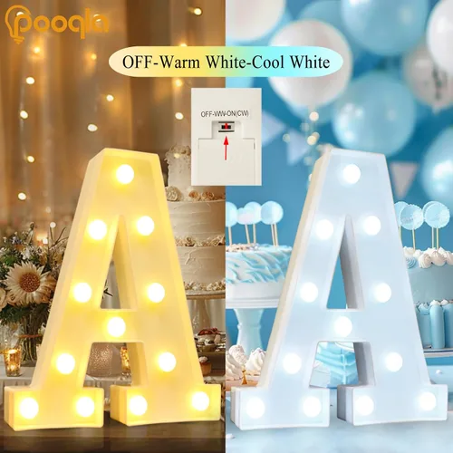 Miniatura 4 de Pooqla Letras con luces LED de marquesina, letras decorativas iluminadas en blanco cálido y blanco frío, letras del alfabeto iluminadas para niños