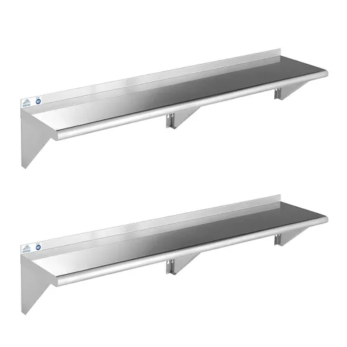 Miniatura 32 de ROCKPOINT Estante de acero inoxidable de 12 x 24 pulgadas, 250 libras, estantes comerciales de metal NSF para montaje en pared, estantería flotante