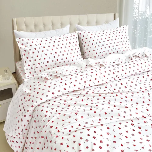 Miniatura 3 de Elegant Comfort Juego de sábanas de franela ultrasuaves de 4 piezas 100% de algodón turco - Sábanas de franela navideñas de alta calidad, cálidas
