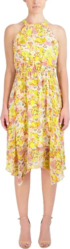 Miniatura 2 de BCBGeneration Vestido midi ajustado y acampanado con cuello halter elástico y dobladillo asimétrico, Libro de cuentos Floral