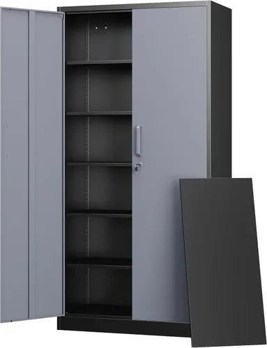 Letaya Armarios de Almacenamiento de Metal con Puerta con Cerradura y 5 Estantes Ajustables, Gabinetes de Organización de Herramientas de Garaje de