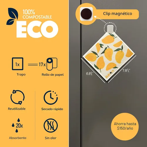 Miniatura 3 de Eulnars - Paños de cocina suecos, 8 unidades, toallas de papel reutilizables con clips, toallas de cocina suecas sin rayar, paños de esponja