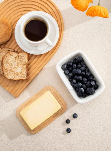 Miniatura 7 de Sweese - Mantequera de porcelana con tapa, perfecto para mantequilla de este y oeste, Blanco